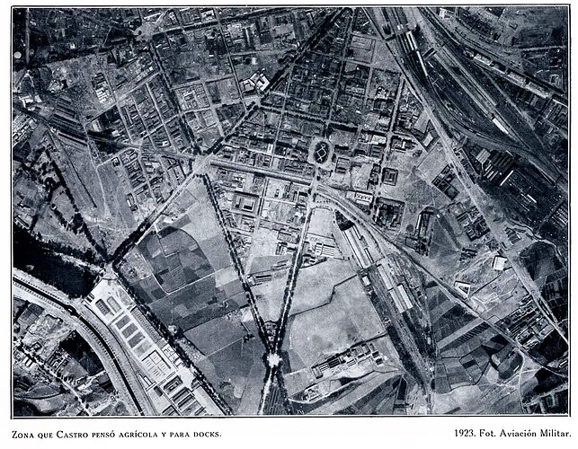 Zona que Castro pensó agrícola y para docks. Aviación militar. revista-arquitectura-1923-n54-pag325-332 r