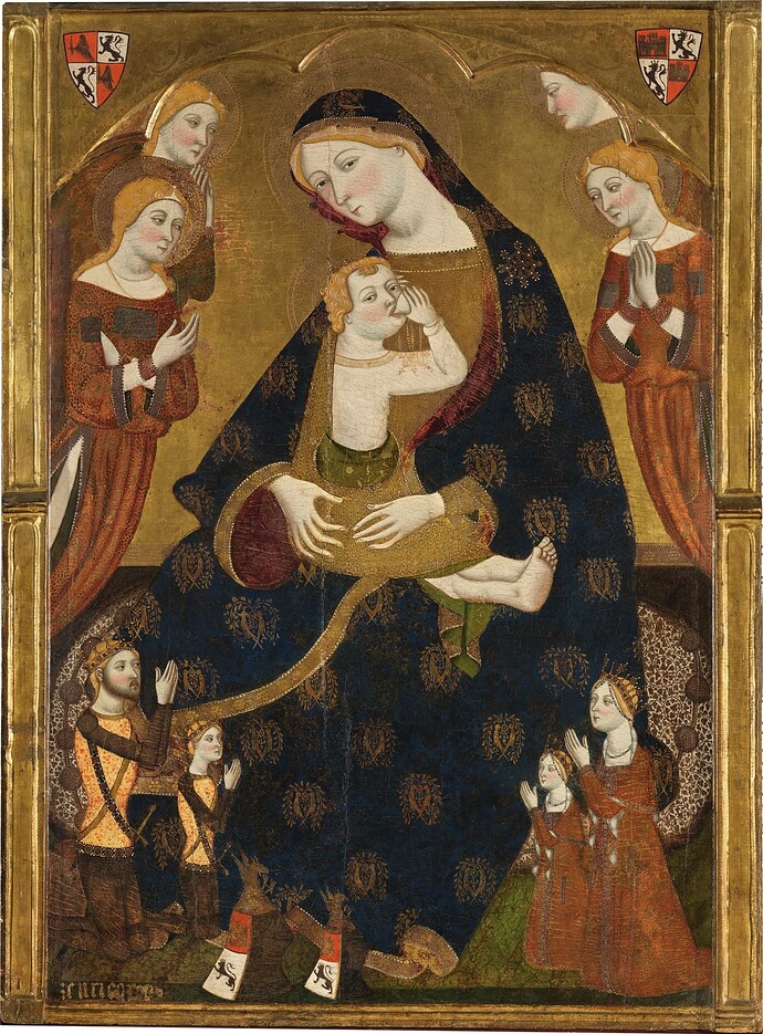 Virgen de Tobed con los donantes Enrique II de Castilla, su mujer, Juana Manuel, y dos de sus hijos, Juan y Juana_